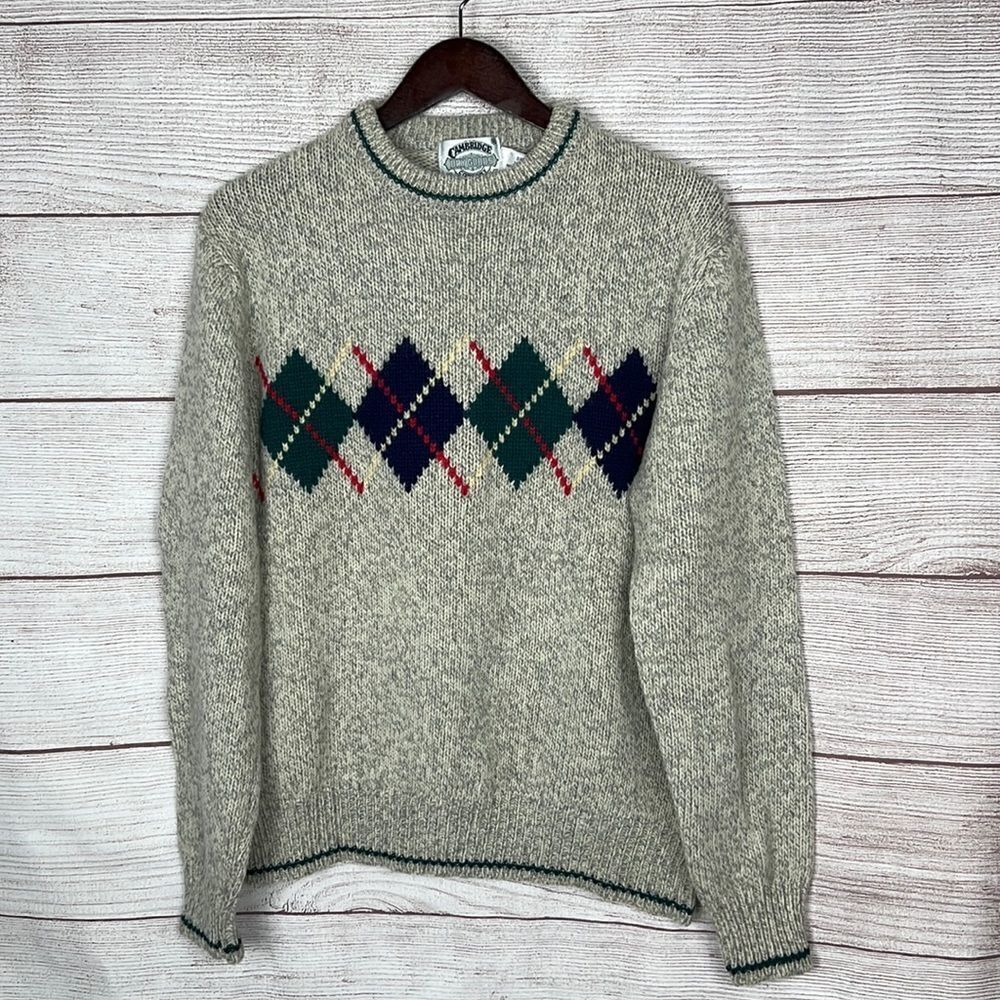CAMBRIDGE DRY GOODS Vintage Gray Wool Blend Argyle Sweater Crewneck Pullover